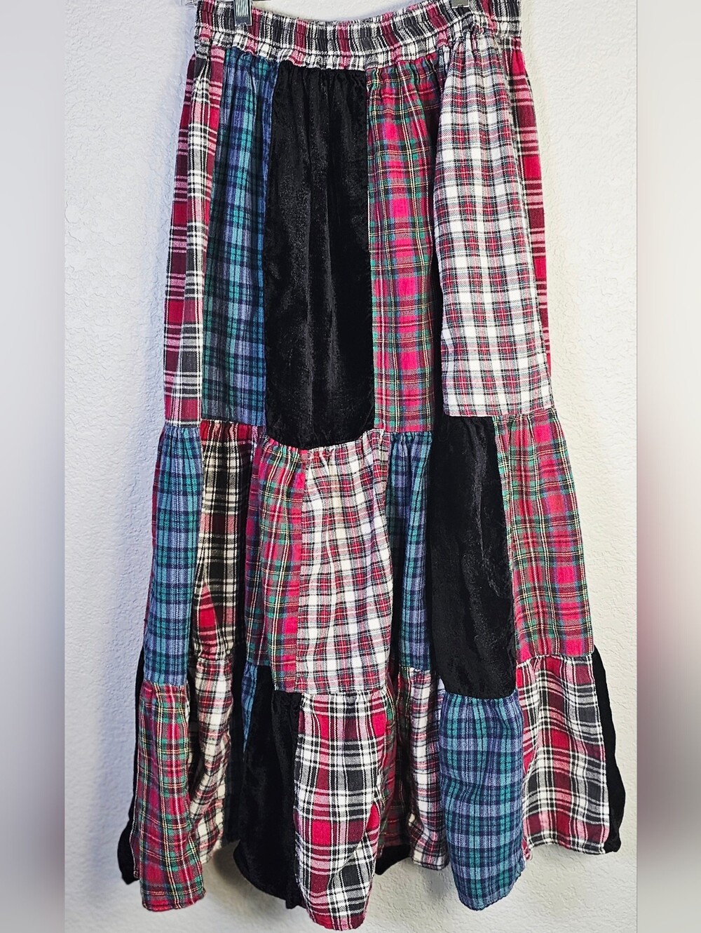 Erika & Co Vintage Patchwork Plaid Tiered Maxi Skirt Women's Medium Cottagecore